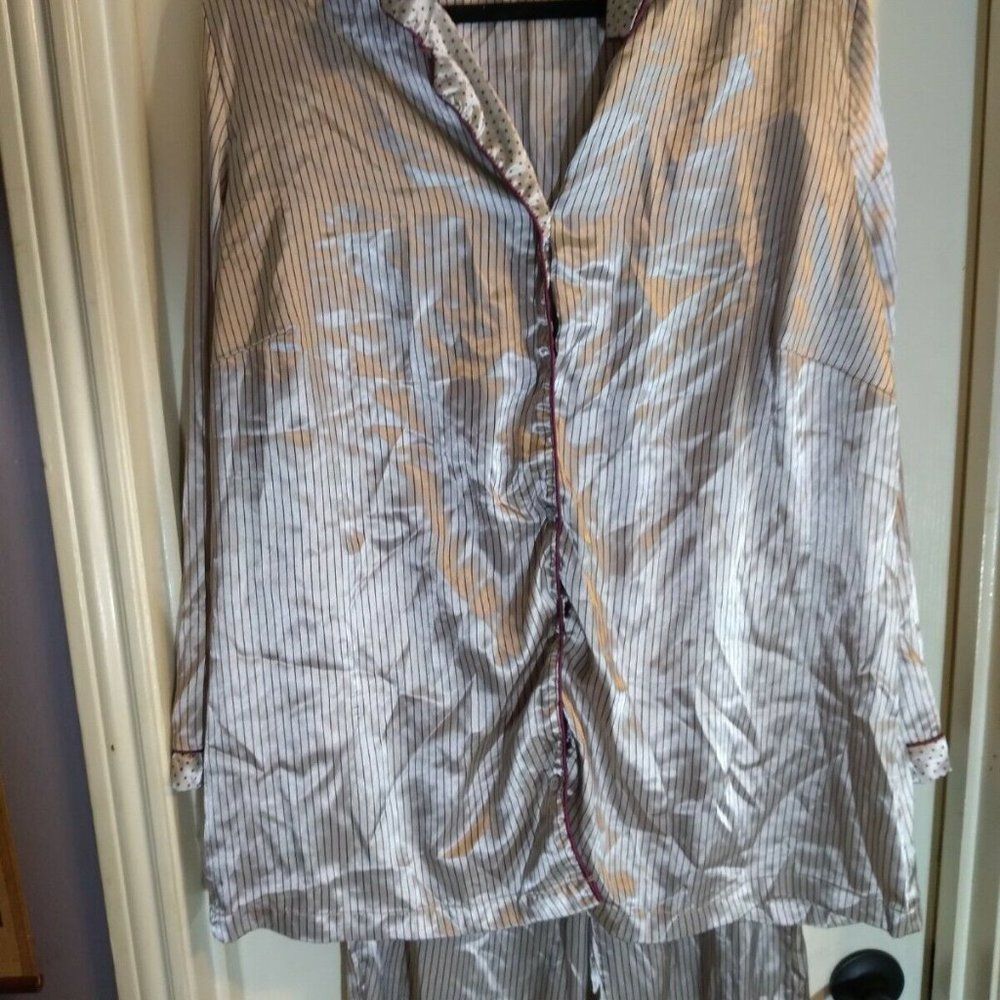 Cacique Women's Pajamas 2Pc Beige Maroon Stripes Sz L Drawstring